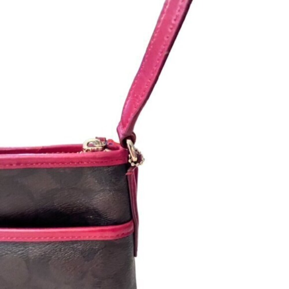 🎉SALE🎉 COACH Signature Varsity Stripe Crossbody Bag Brown Red‎ PVC - Picture 7 of 16